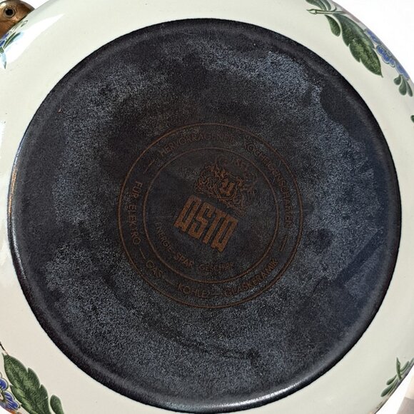 Vintage Asta Enamelware 9" Dutch Oven Soup Pot Wildflower Design Brass Handles - Picture 7 of 8